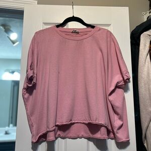 Pink Boxy Sweatshirt with Batwing Sleeves